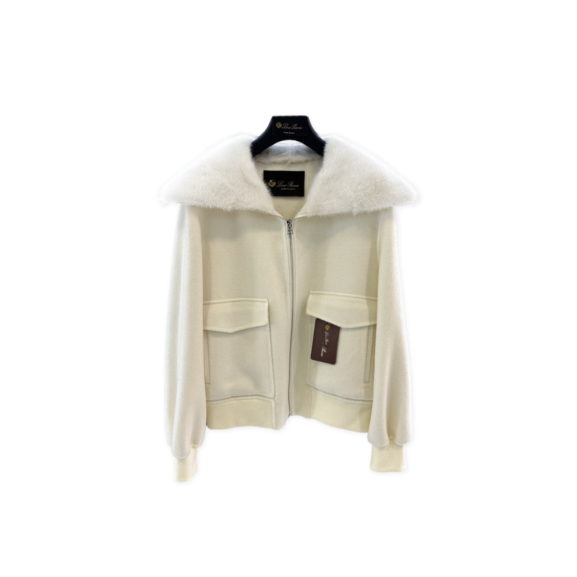 LORO PIANA LARGE LAPEL MINK CASHMERE ZIP-UP JACKET